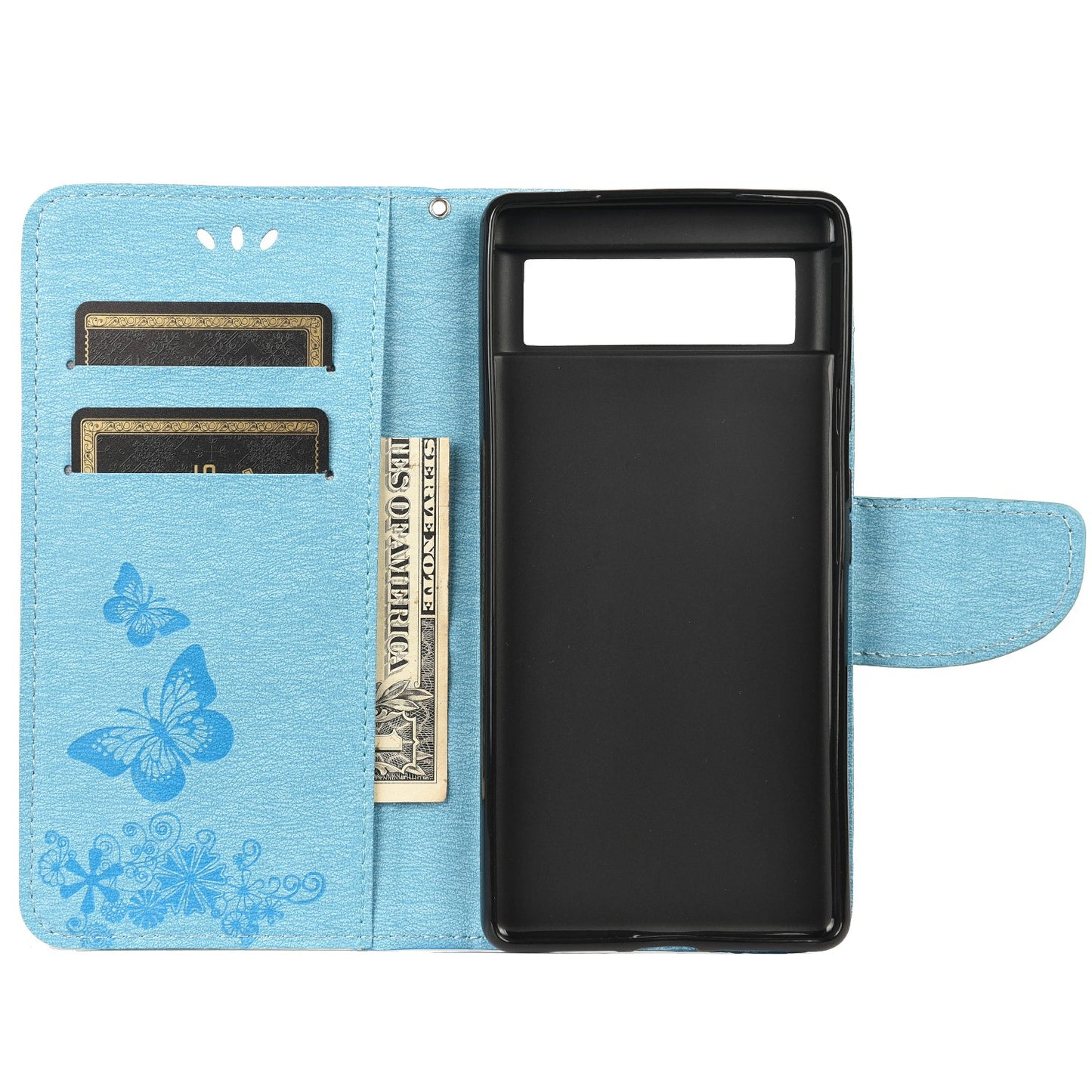 Imprinted Butterflies Flower Shockproof Leather Phone Case Shell with Wallet Stand for Google Pixel 6