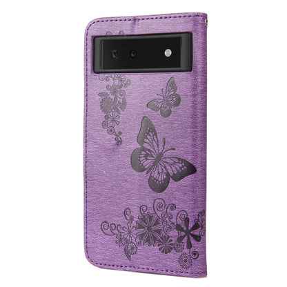 Imprinted Butterflies Flower Shockproof Leather Phone Case Shell with Wallet Stand for Google Pixel 6