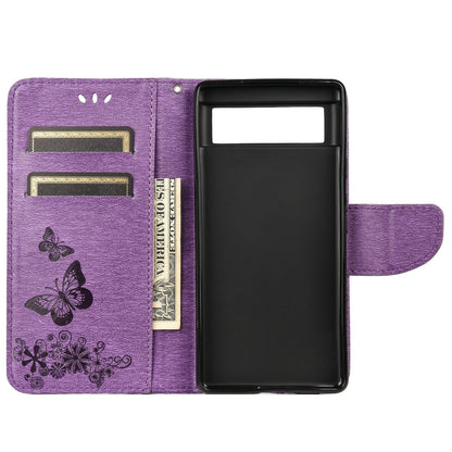 Imprinted Butterflies Flower Shockproof Leather Phone Case Shell with Wallet Stand for Google Pixel 6