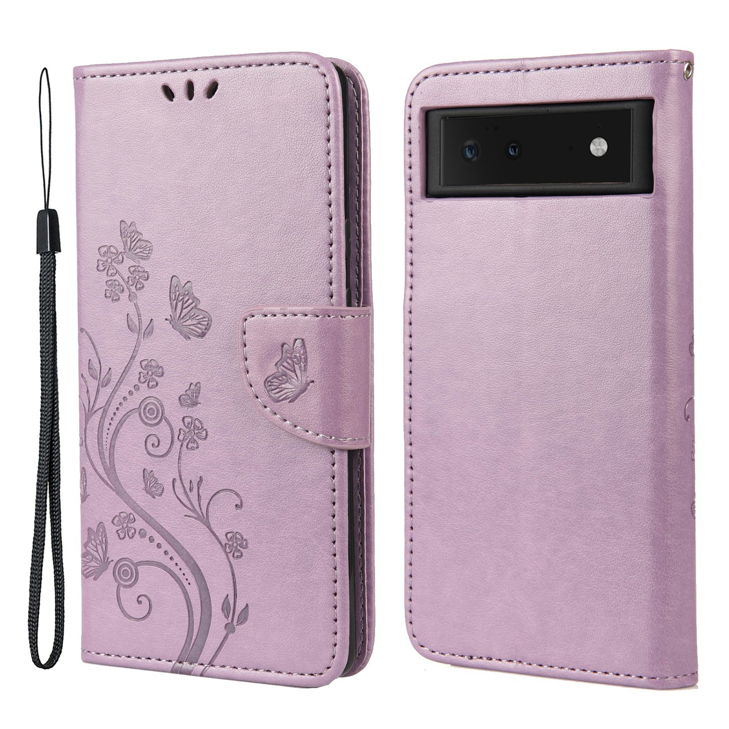 Full Protection Imprint Butterflies Flower Pattern Leather Phone Stand Wallet Case Cover for Google Pixel 6