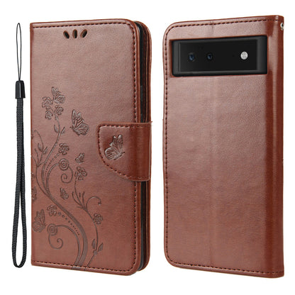 Full Protection Imprint Butterflies Flower Pattern Leather Phone Stand Wallet Case Cover for Google Pixel 6