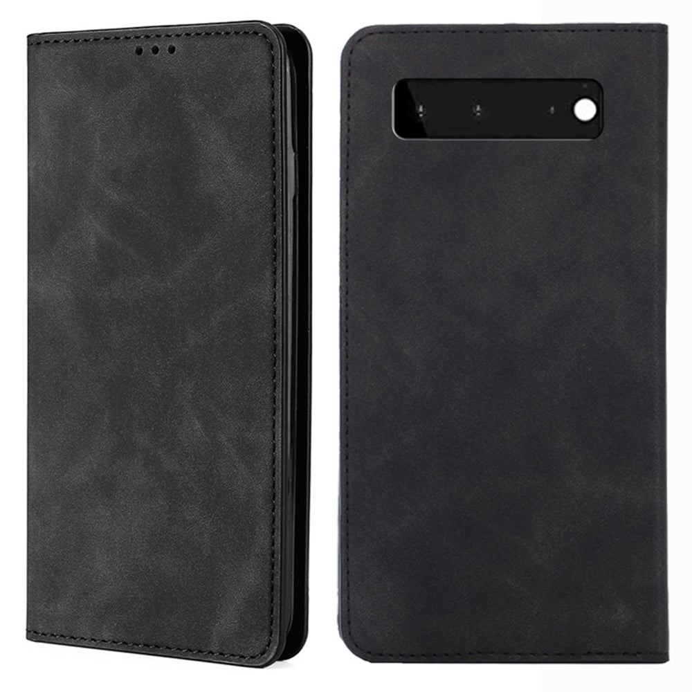 Shockproof Magnetic Auto-absorbed Skin-touch Leather Stand Case with Card Slots for Google Pixel 6