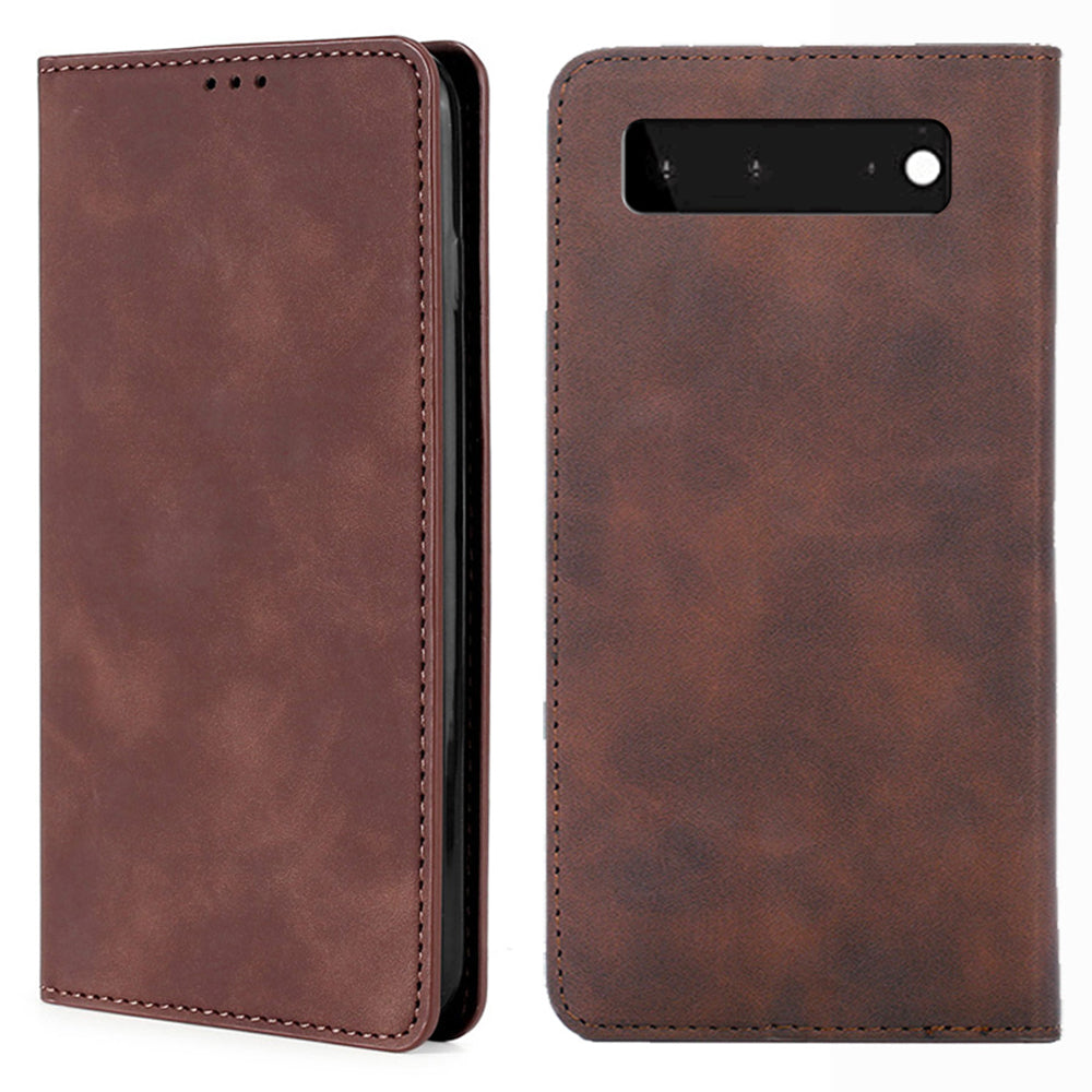 Shockproof Magnetic Auto-absorbed Skin-touch Leather Stand Case with Card Slots for Google Pixel 6