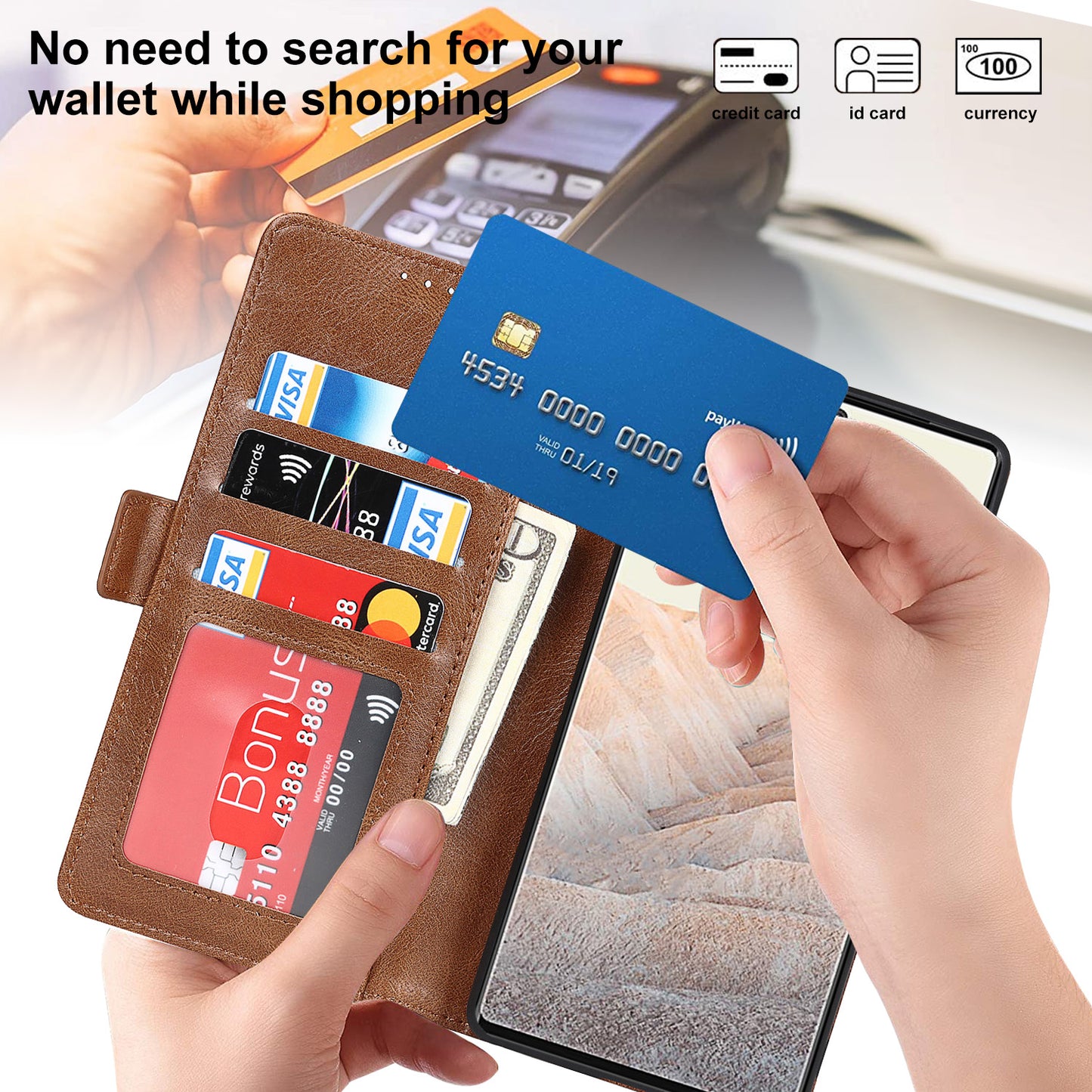 RFID Blocking Flip Phone Case Magnetic Closure Wallet Phone Cover Shell for Google Pixel 6 XL