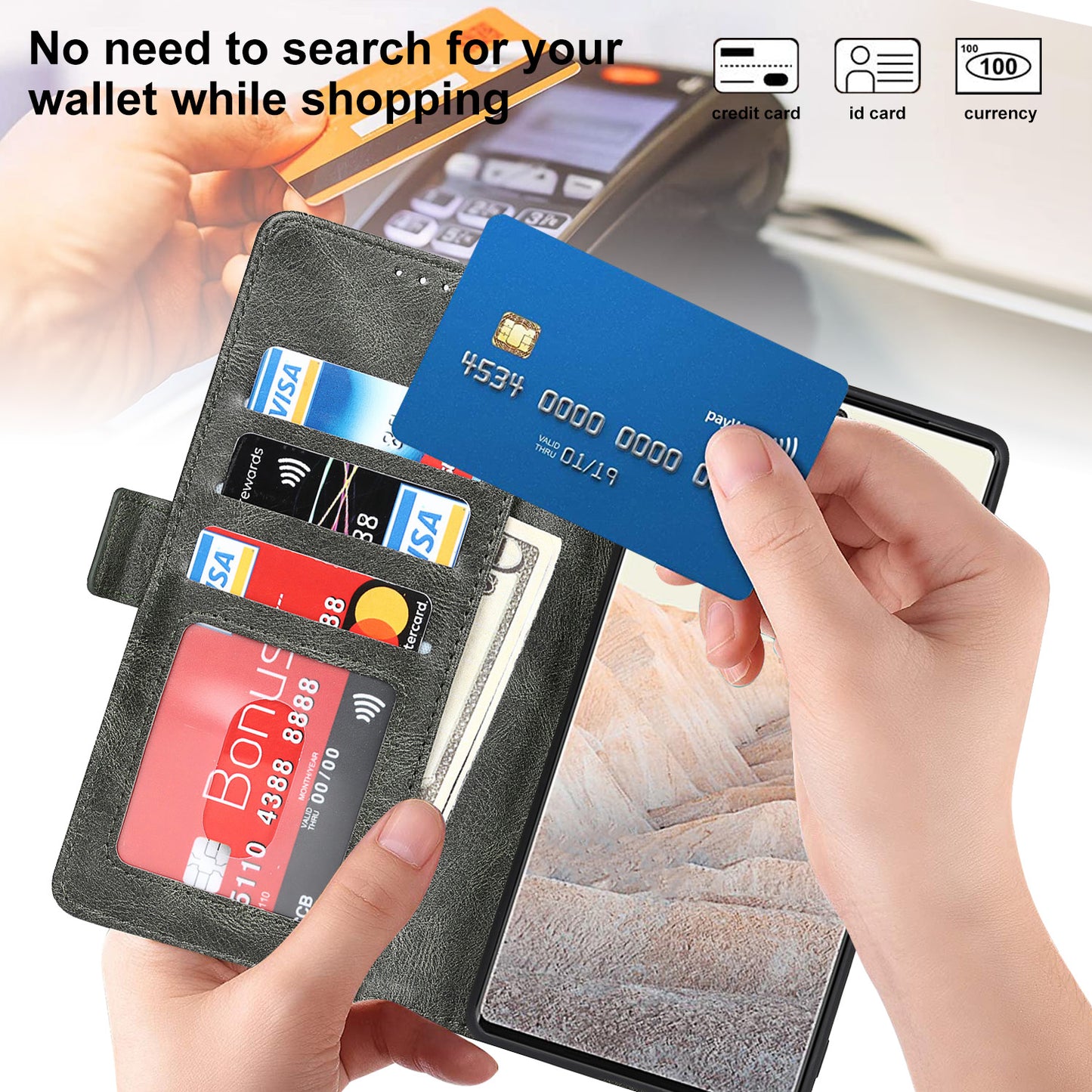 RFID Blocking Flip Phone Case Magnetic Closure Wallet Phone Cover Shell for Google Pixel 6 XL