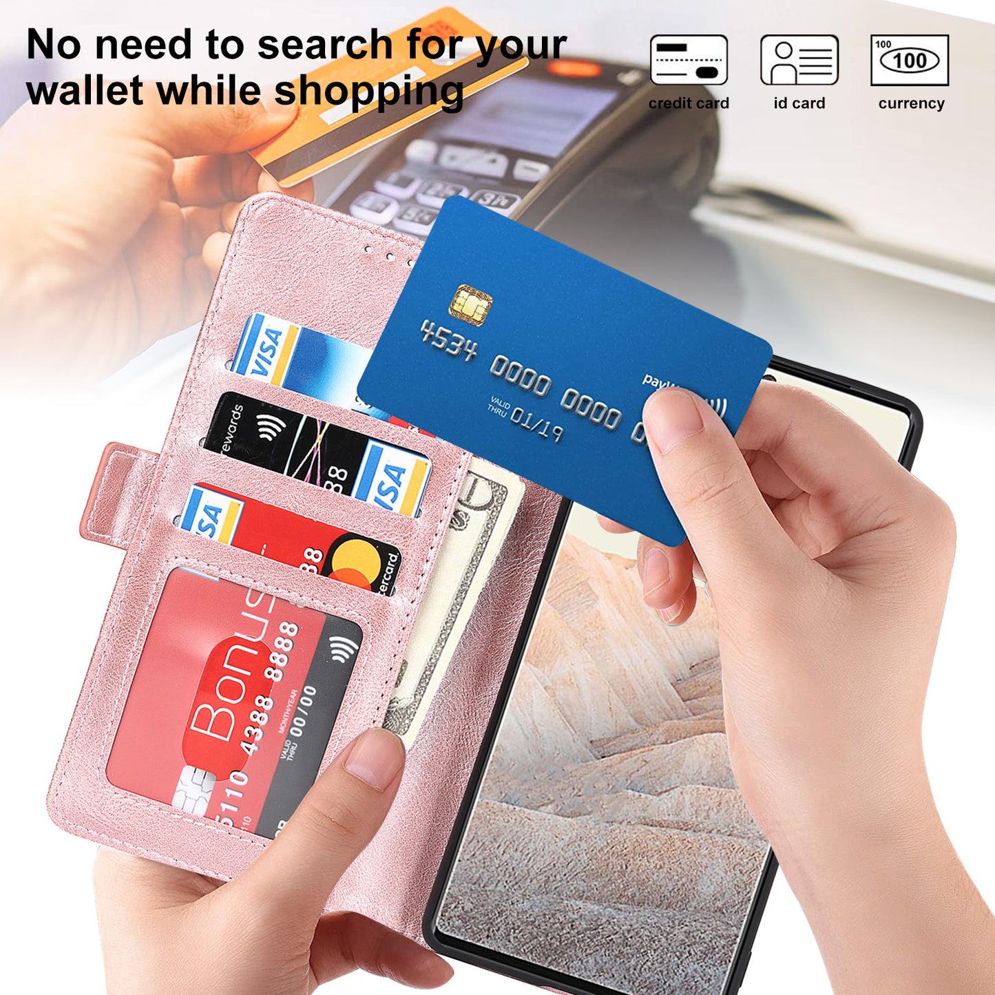 RFID Blocking Flip Phone Case Magnetic Closure Wallet Phone Cover Shell for Google Pixel 6 XL