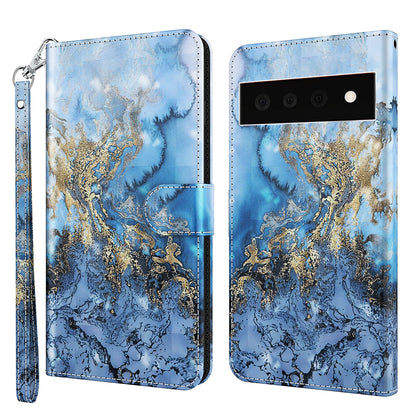 3D Creative Pattern Design PU Leather Wallet Shockproof Stand Flip Magnetic Case with Strap for Google Pixel 6 Pro