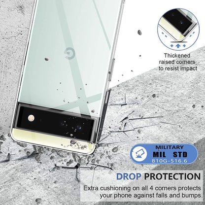 Clear Soft TPU Anti-Fingerprint Protective Phone Case with 2 Pack Tempered Glass Screen Protector for Google Pixel 6