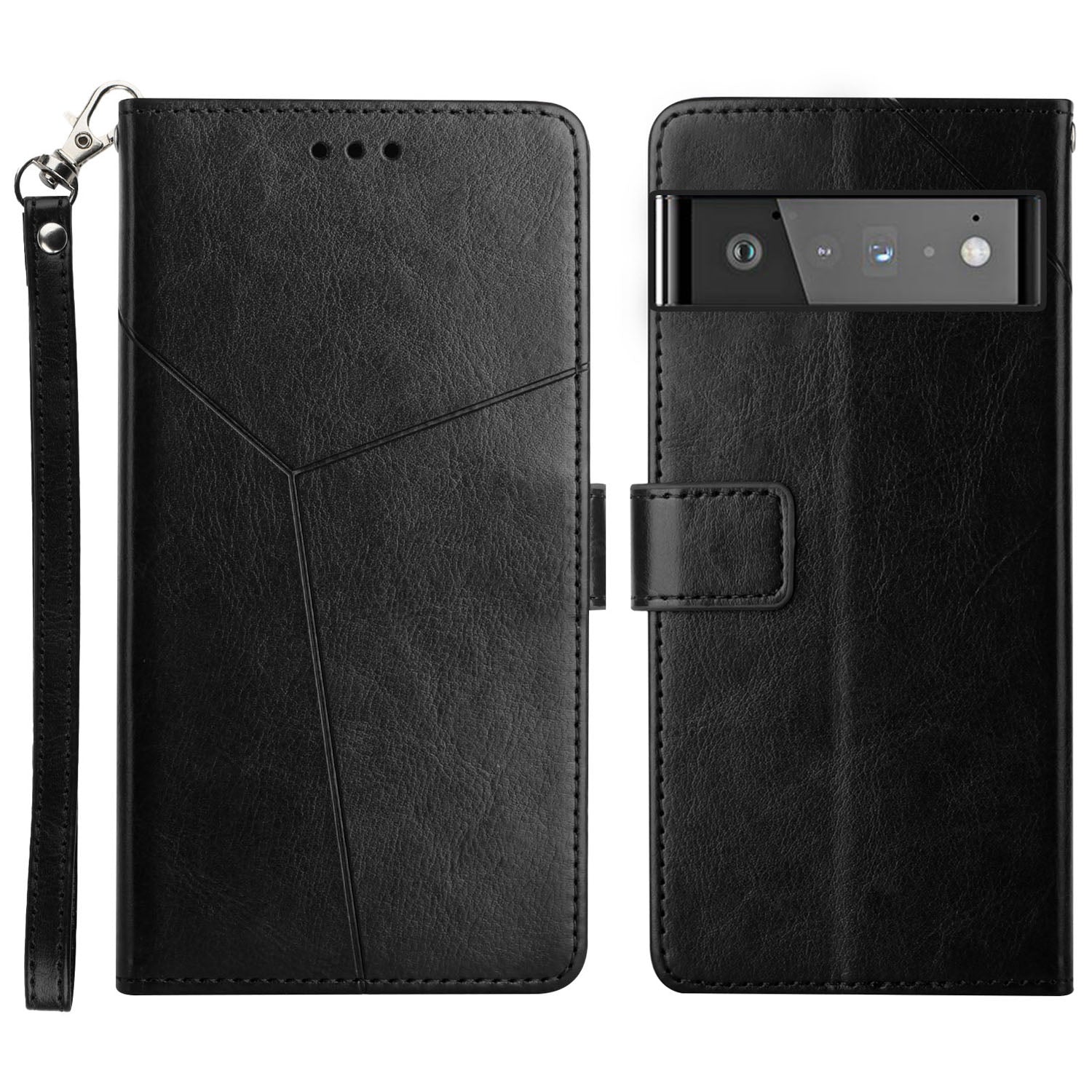 Imprinting Y-shaped Lines PU Leather Full Protection Phone Flip Cover Protective Case for Google Pixel 6