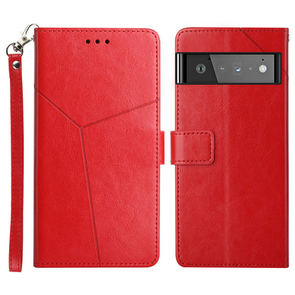 Imprinting Y-shaped Lines PU Leather Full Protection Phone Flip Cover Protective Case for Google Pixel 6