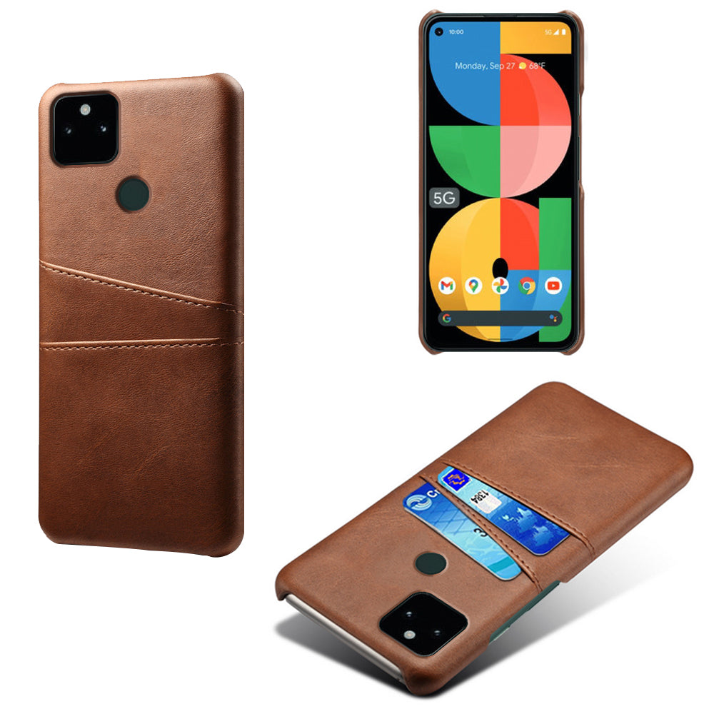 KSQ PU Leather + PC Combo Anti-shock Anti-fall Dual Back Card Slots Design Hard Case for Google Pixel 5a 5G