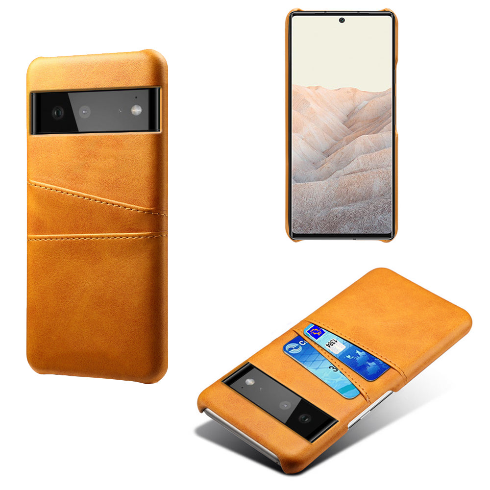 KSQ PU Leather + PC Combo Durable Anti-fall Dual Back Card Slots Design Hard Phone Shell for Google Pixel 6