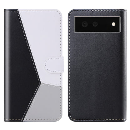 Stylish Tri-color Splicing Design Stand Wallet Full Protection Leather Cover Phone Case for Google Pixel 6