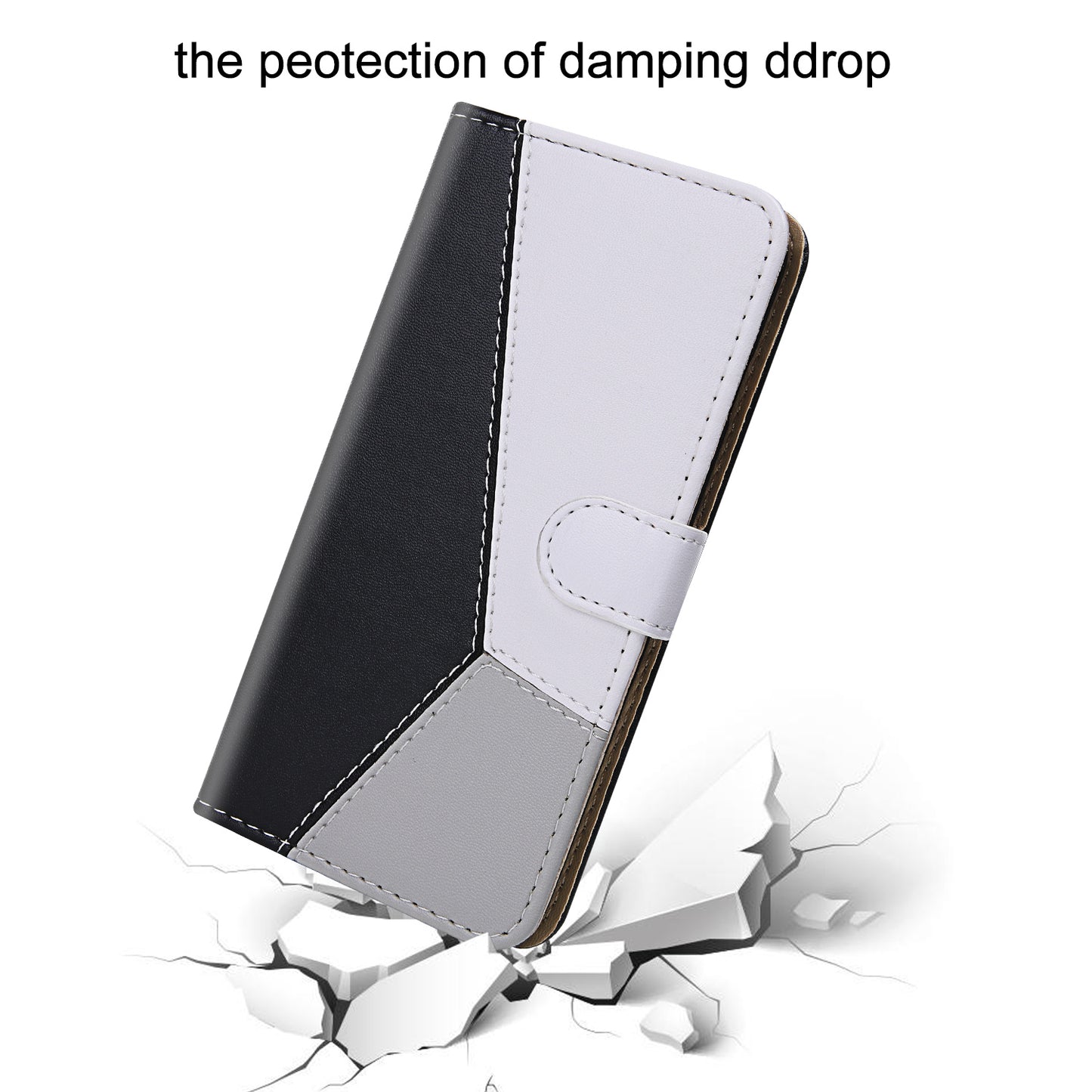 Stylish Tri-color Splicing Design Stand Wallet Full Protection Leather Cover Phone Case for Google Pixel 6