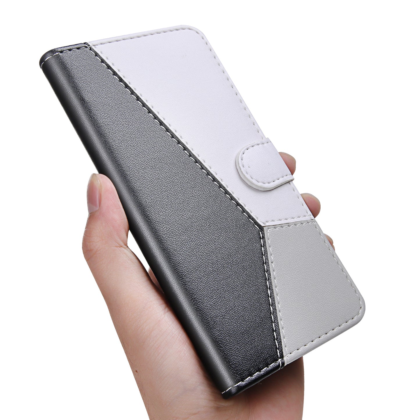 Stylish Tri-color Splicing Design Stand Wallet Full Protection Leather Cover Phone Case for Google Pixel 6