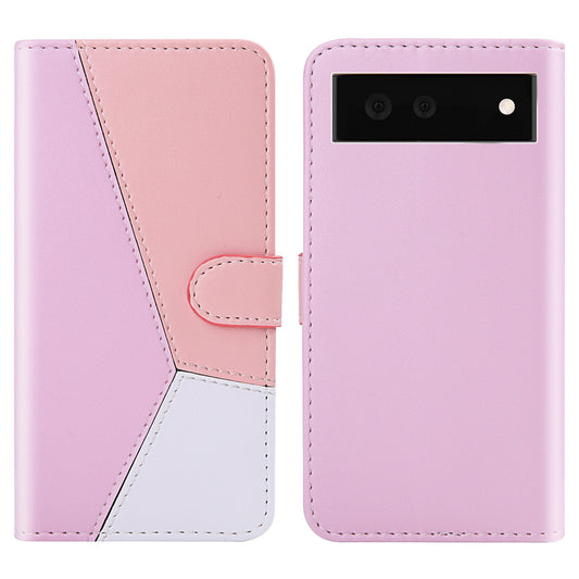 Stylish Tri-color Splicing Design Stand Wallet Full Protection Leather Cover Phone Case for Google Pixel 6