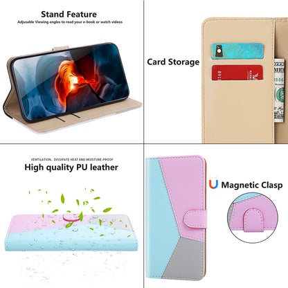 Stylish Tri-color Splicing Design Stand Wallet Full Protection Leather Cover Phone Case for Google Pixel 6