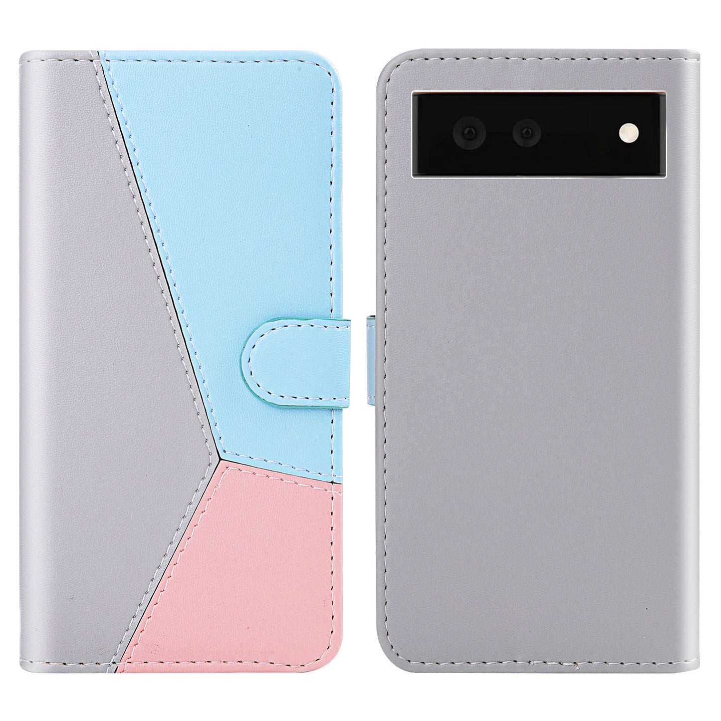 Stylish Tri-color Splicing Design Stand Wallet Full Protection Leather Cover Phone Case for Google Pixel 6