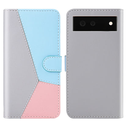 Stylish Tri-color Splicing Design Stand Wallet Full Protection Leather Cover Phone Case for Google Pixel 6