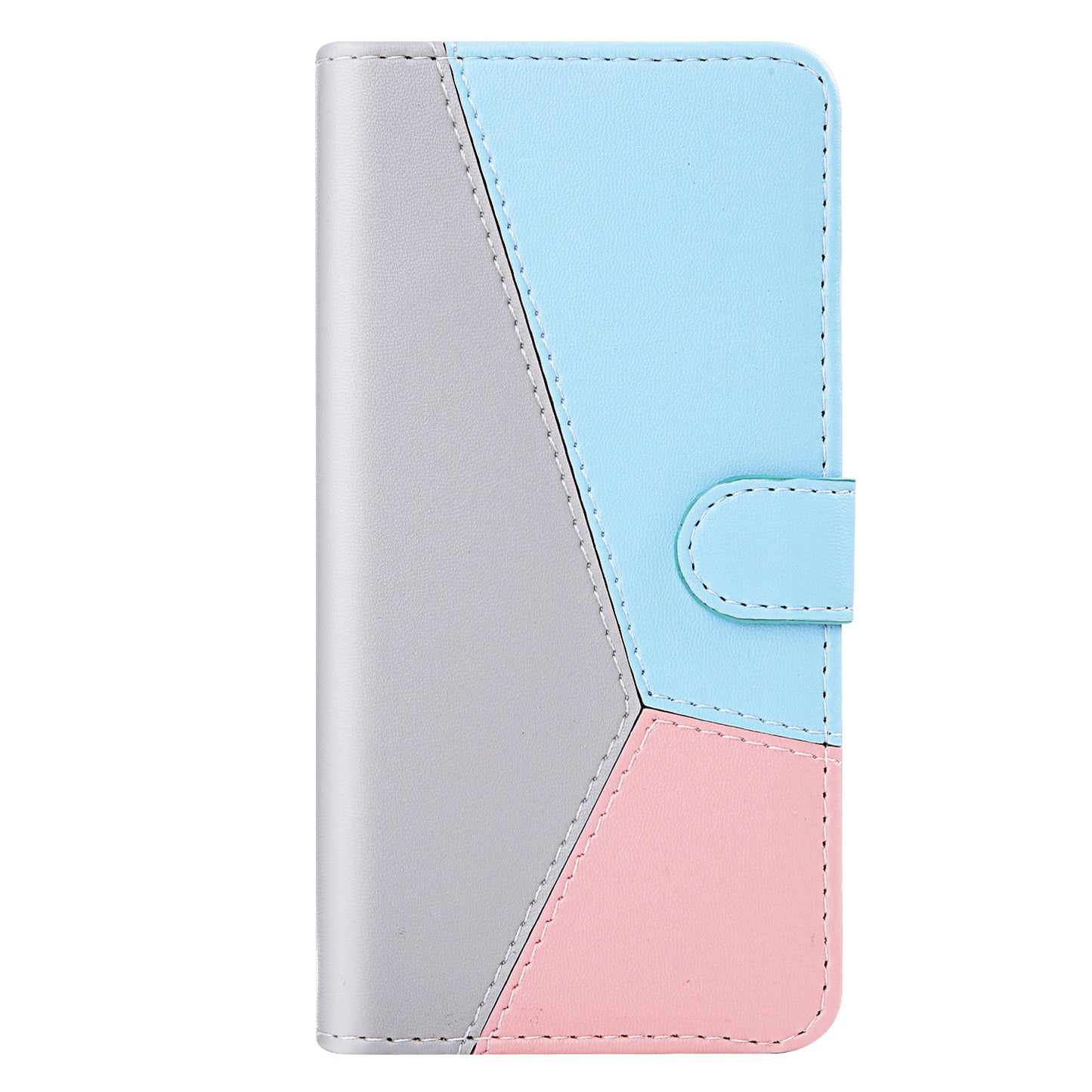 Stylish Tri-color Splicing Design Stand Wallet Full Protection Leather Cover Phone Case for Google Pixel 6