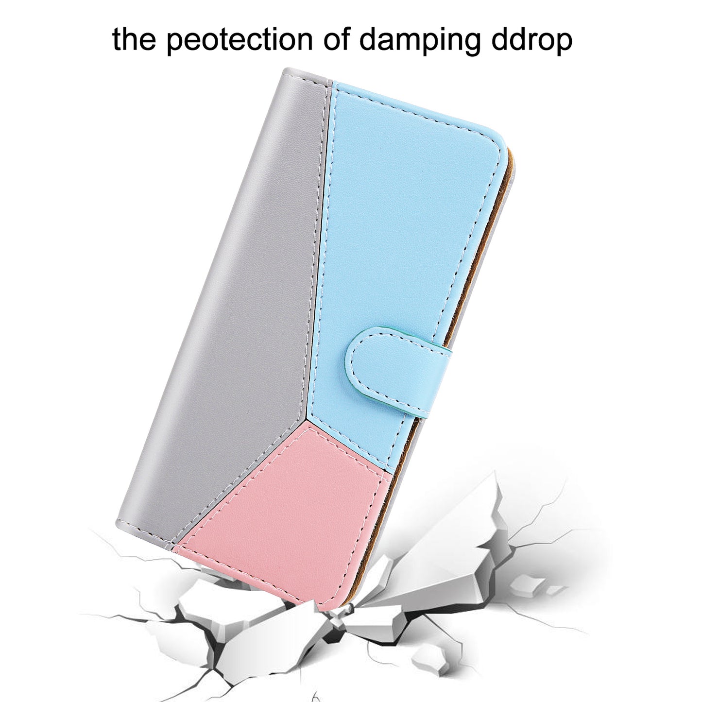 Stylish Tri-color Splicing Design Stand Wallet Full Protection Leather Cover Phone Case for Google Pixel 6