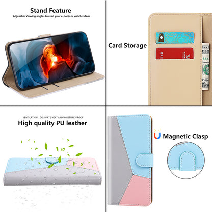 Stylish Tri-color Splicing Design Stand Wallet Full Protection Leather Cover Phone Case for Google Pixel 6