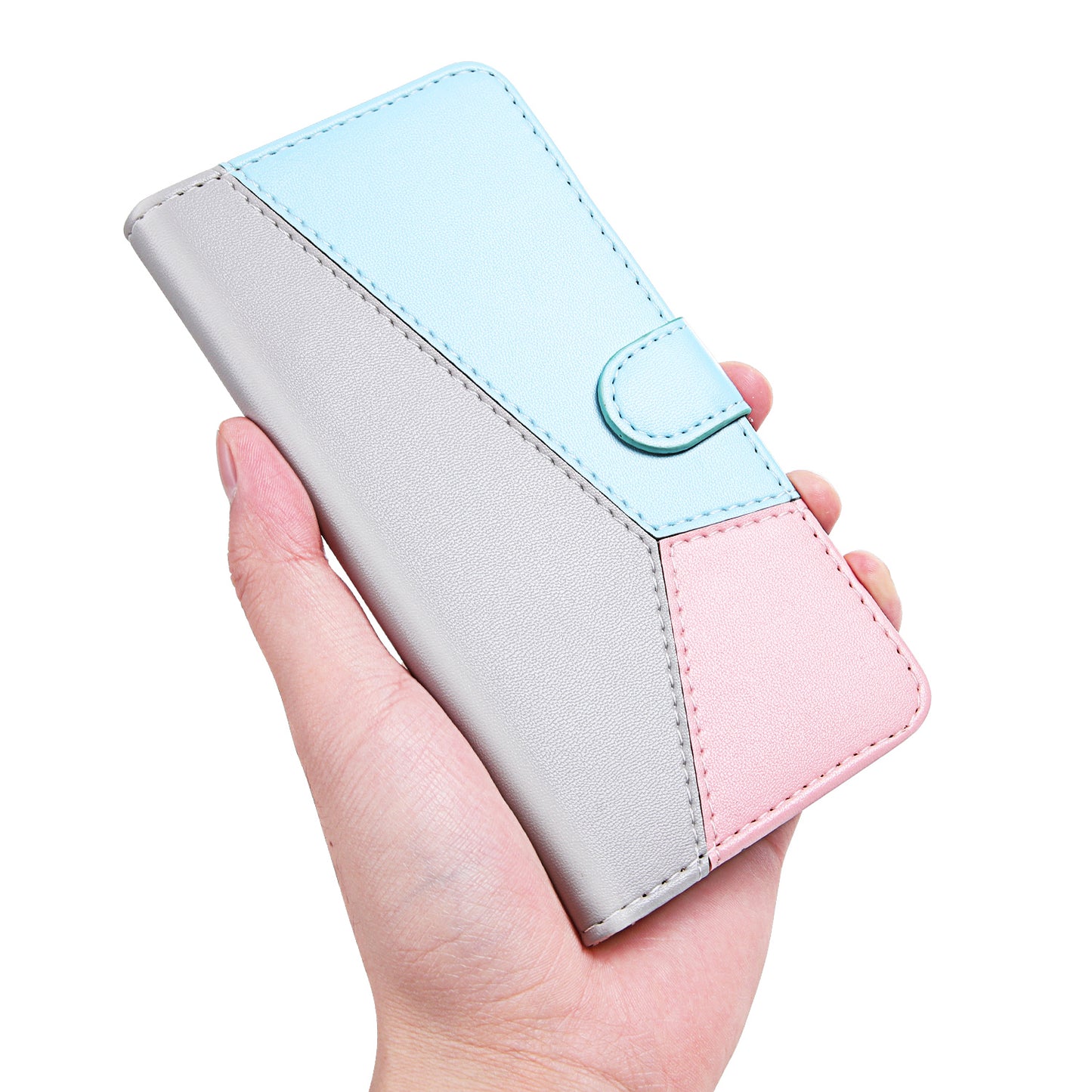 Stylish Tri-color Splicing Design Stand Wallet Full Protection Leather Cover Phone Case for Google Pixel 6