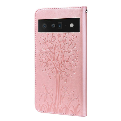 Anti-scratch Elk and Tree Pattern Imprinted Wallet Leather Phone Case Stand Shell for Google Pixel 6 Pro