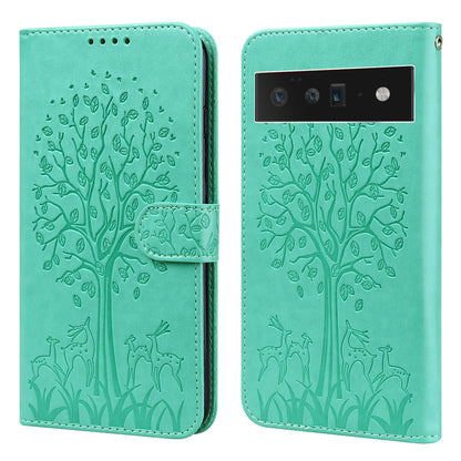 Anti-scratch Elk and Tree Pattern Imprinted Wallet Leather Phone Case Stand Shell for Google Pixel 6 Pro