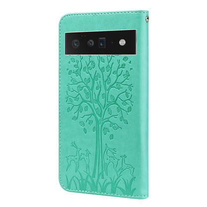 Anti-scratch Elk and Tree Pattern Imprinted Wallet Leather Phone Case Stand Shell for Google Pixel 6 Pro