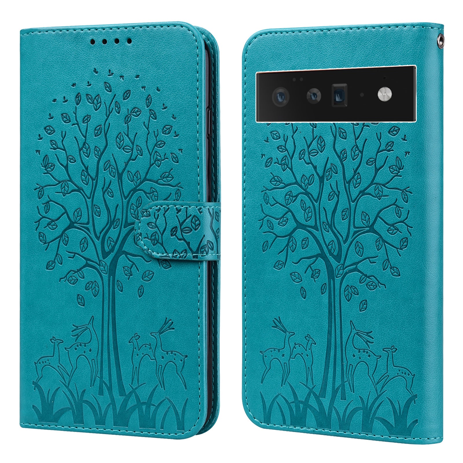 Anti-scratch Elk and Tree Pattern Imprinted Wallet Leather Phone Case Stand Shell for Google Pixel 6 Pro