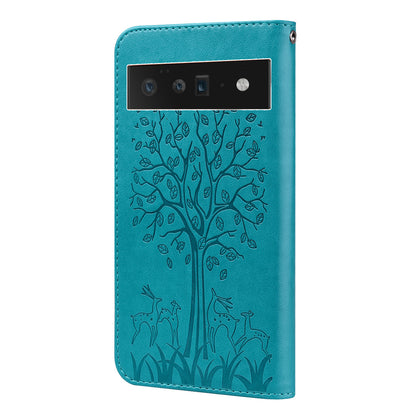 Anti-scratch Elk and Tree Pattern Imprinted Wallet Leather Phone Case Stand Shell for Google Pixel 6 Pro