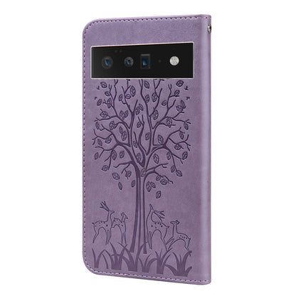 Anti-scratch Elk and Tree Pattern Imprinted Wallet Leather Phone Case Stand Shell for Google Pixel 6 Pro