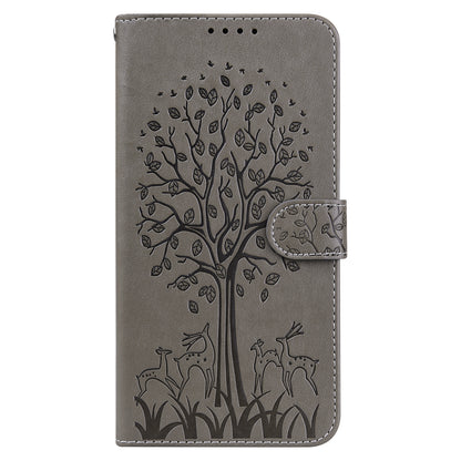 Anti-scratch Stand Phone Cover Imprinted Elk and Tree Pattern Wallet Leather Phone Case for Google Pixel 6