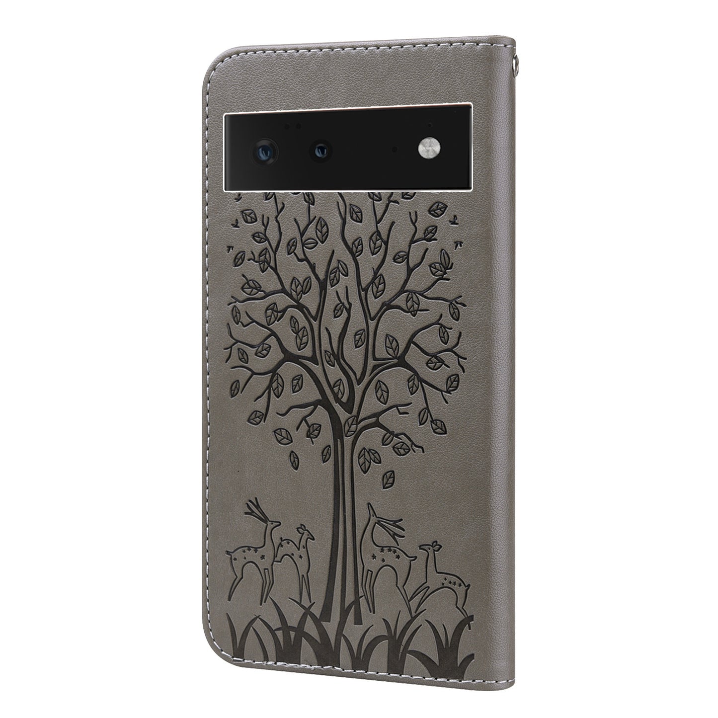 Anti-scratch Stand Phone Cover Imprinted Elk and Tree Pattern Wallet Leather Phone Case for Google Pixel 6