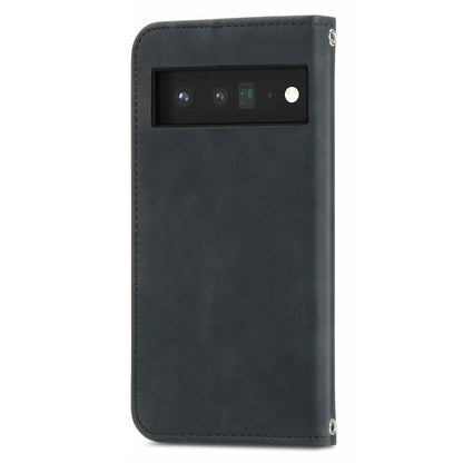 Vintage Texture Skin-touch PU Leather Stand Flip Magnetic Absorption Phone Case with Card Slots for Google Pixel 6 Pro