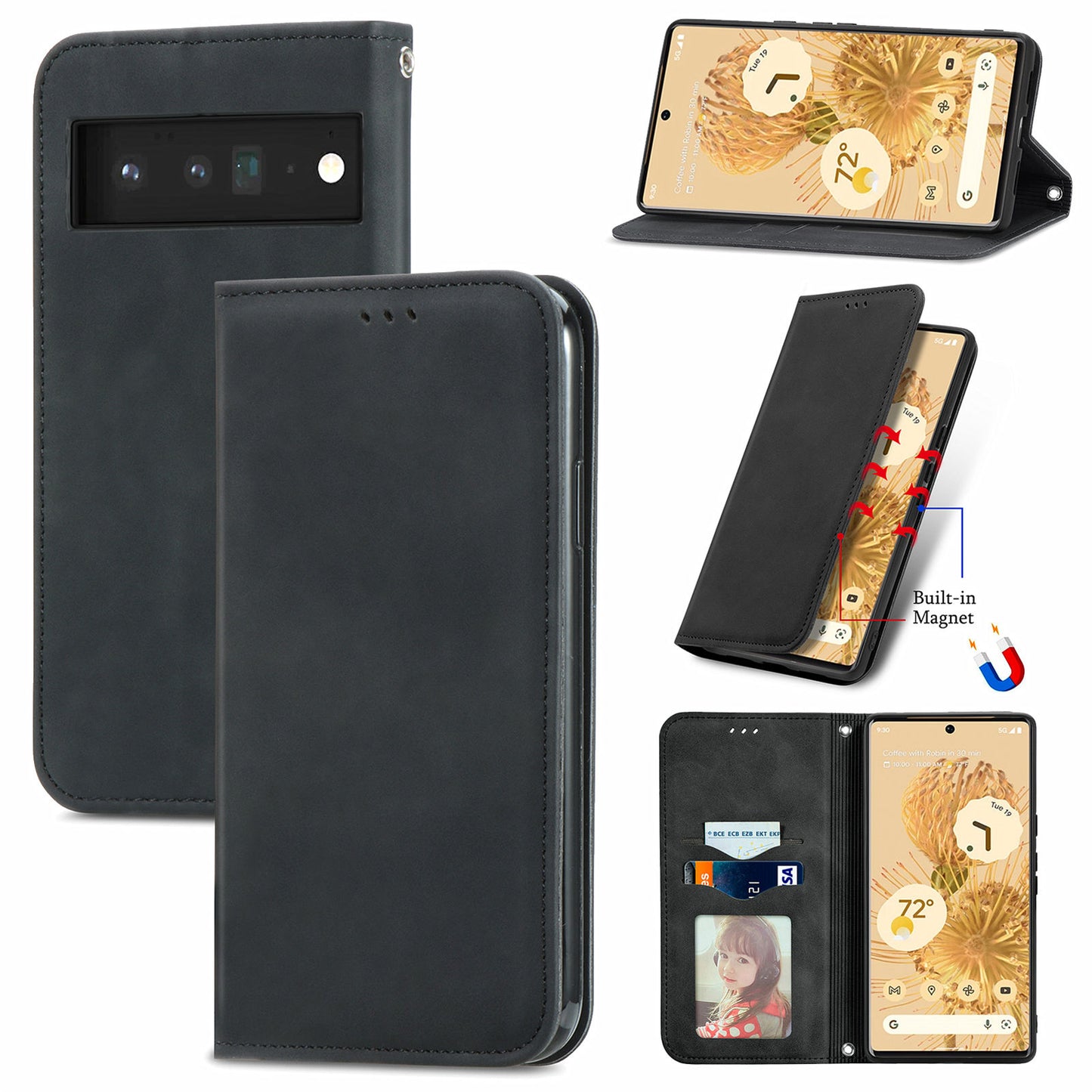 Vintage Texture Skin-touch PU Leather Stand Flip Magnetic Absorption Phone Case with Card Slots for Google Pixel 6 Pro