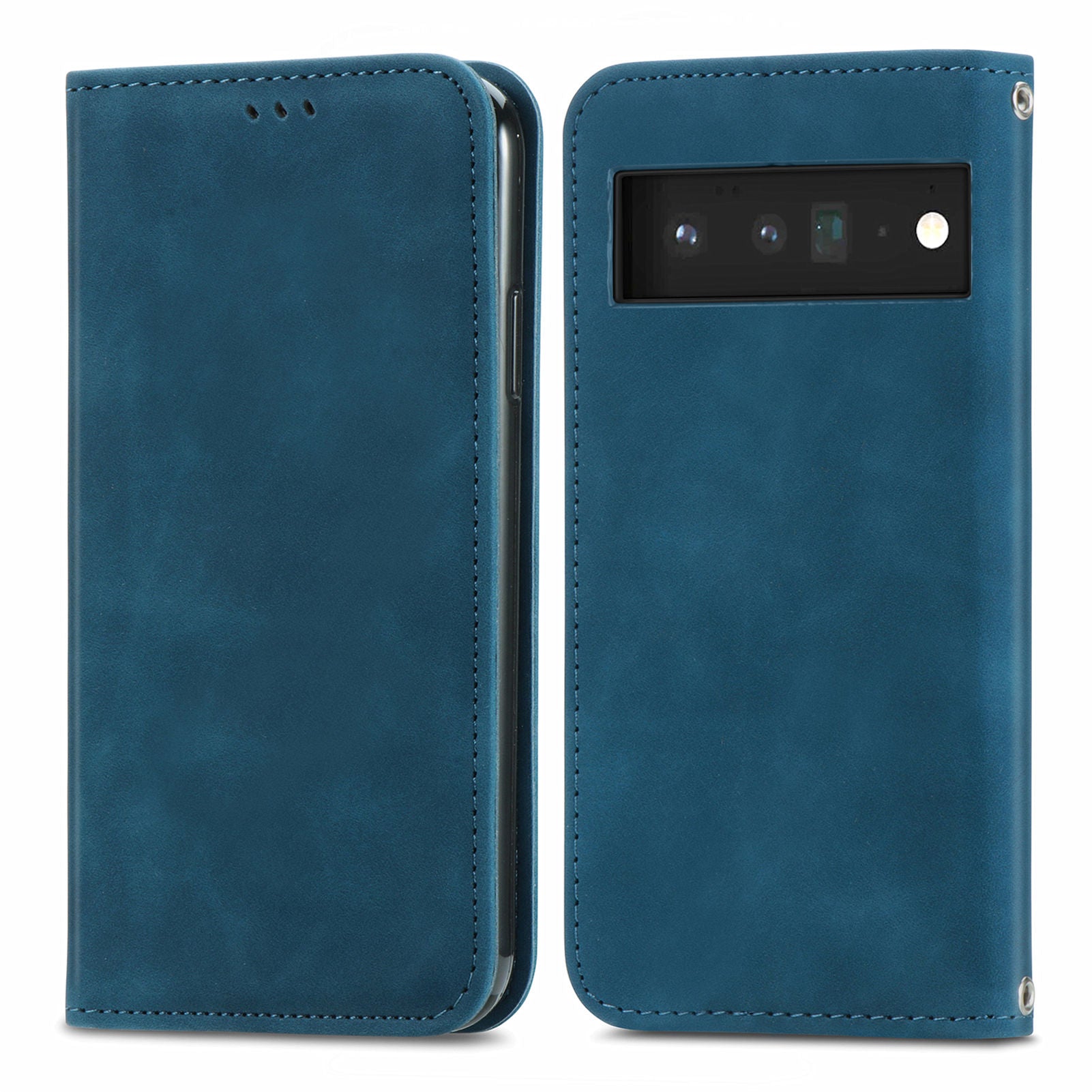 Vintage Texture Skin-touch PU Leather Stand Flip Magnetic Absorption Phone Case with Card Slots for Google Pixel 6 Pro