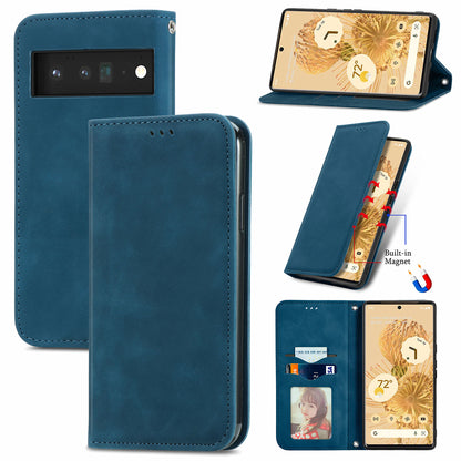 Vintage Texture Skin-touch PU Leather Stand Flip Magnetic Absorption Phone Case with Card Slots for Google Pixel 6 Pro