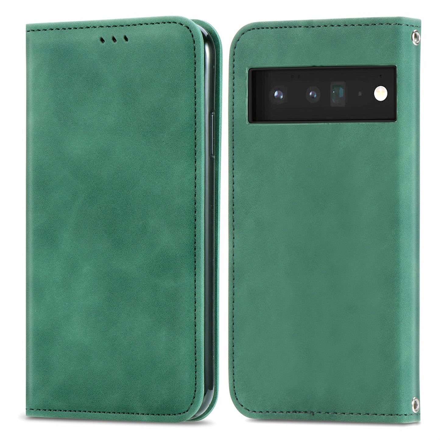 Vintage Texture Skin-touch PU Leather Stand Flip Magnetic Absorption Phone Case with Card Slots for Google Pixel 6 Pro