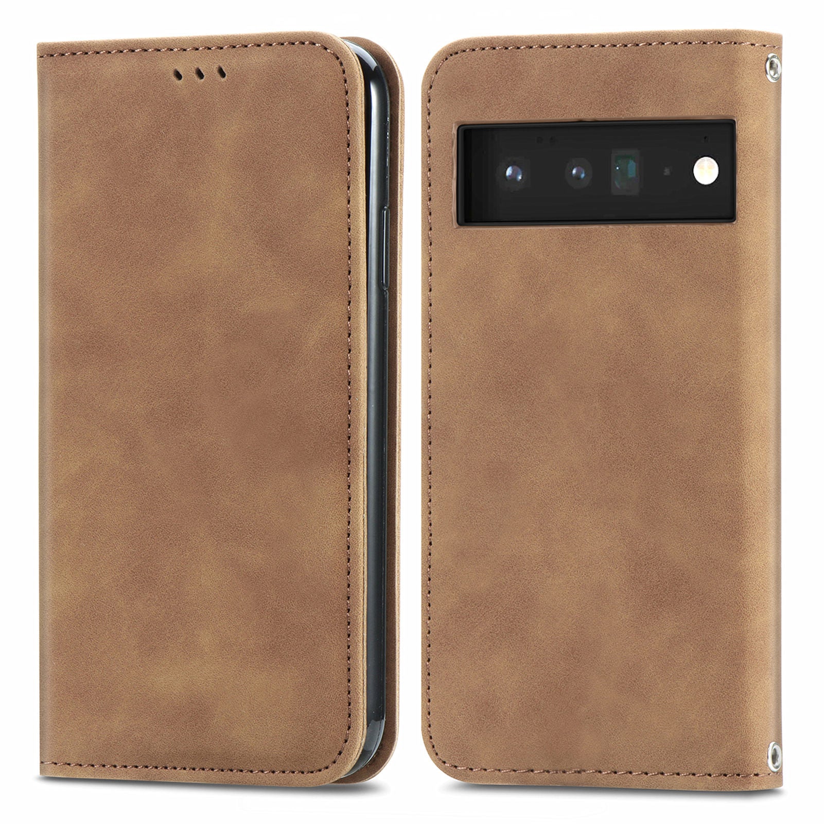 Vintage Texture Skin-touch PU Leather Stand Flip Magnetic Absorption Phone Case with Card Slots for Google Pixel 6 Pro