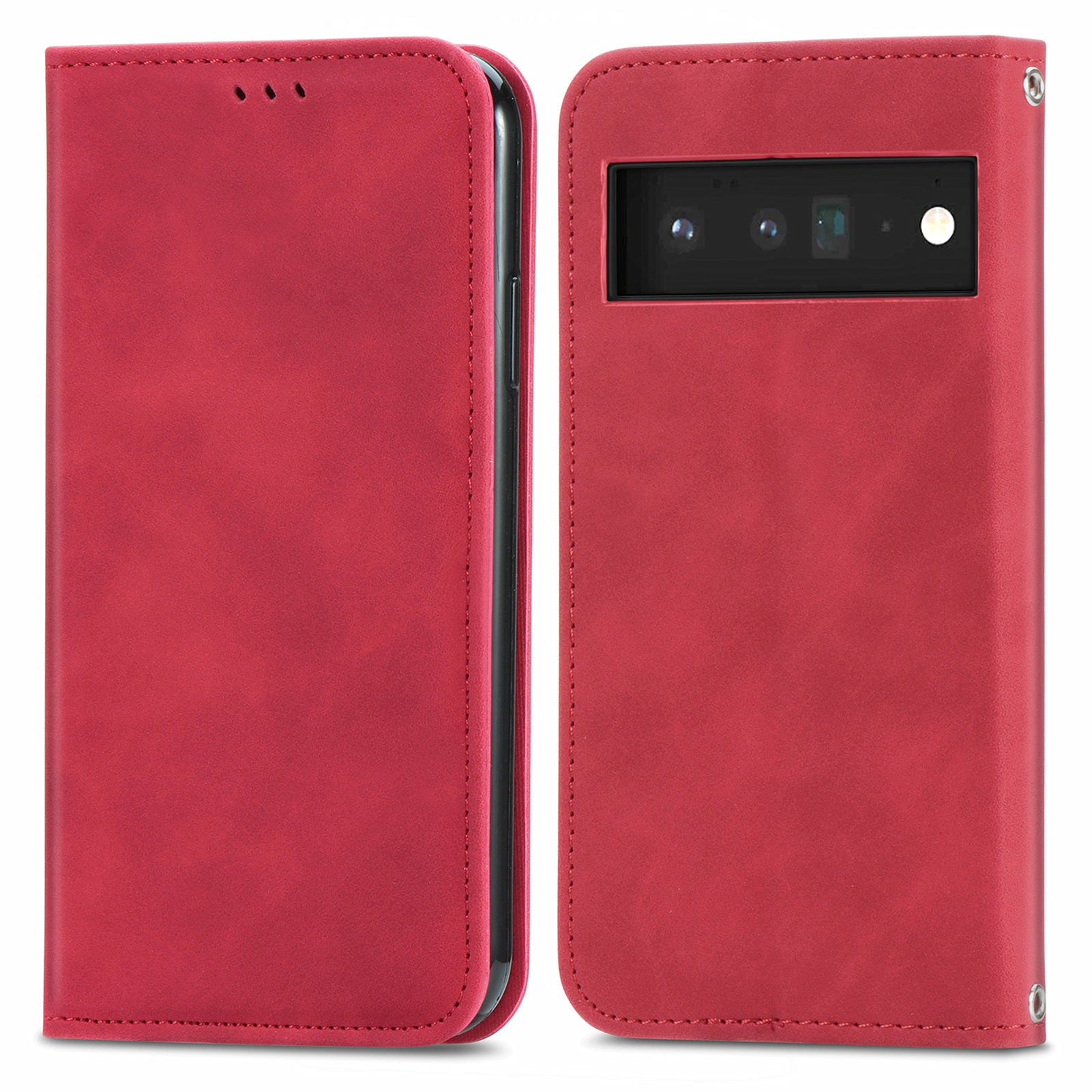 Vintage Texture Skin-touch PU Leather Stand Flip Magnetic Absorption Phone Case with Card Slots for Google Pixel 6 Pro