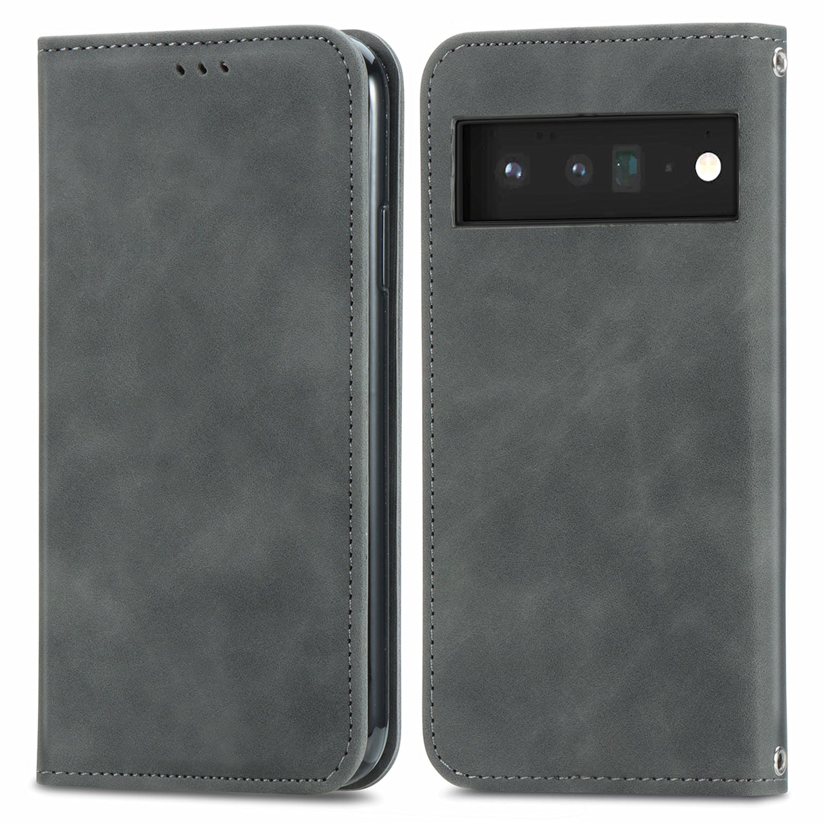 Vintage Texture Skin-touch PU Leather Stand Flip Magnetic Absorption Phone Case with Card Slots for Google Pixel 6 Pro