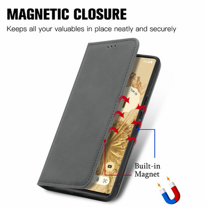 Vintage Texture Skin-touch PU Leather Stand Flip Magnetic Absorption Phone Case with Card Slots for Google Pixel 6 Pro