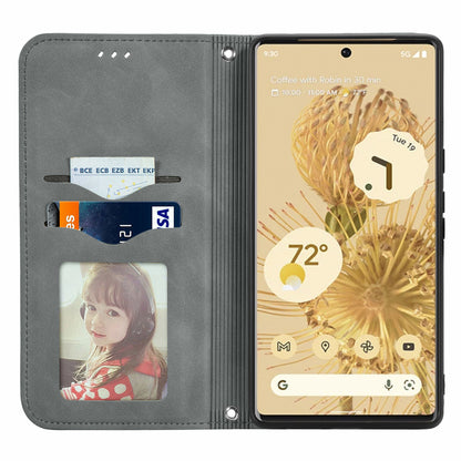 Vintage Texture Skin-touch PU Leather Stand Flip Magnetic Absorption Phone Case with Card Slots for Google Pixel 6 Pro