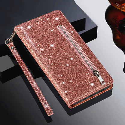 Glitter Sequins Magnetic Clasp Well-protected Anti-shock Zipper Pocket Wallet Flip Leather Phone Cover with Stand for Google Pixel 6