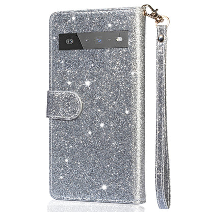 Glitter Sequins Magnetic Clasp Well-protected Anti-shock Zipper Pocket Wallet Flip Leather Phone Cover with Stand for Google Pixel 6