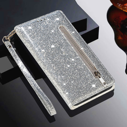 Glitter Sequins Magnetic Clasp Well-protected Anti-shock Zipper Pocket Wallet Flip Leather Phone Cover with Stand for Google Pixel 6