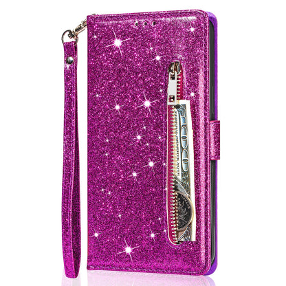 Glitter Sequins Magnetic Clasp Well-protected Anti-shock Zipper Pocket Wallet Flip Leather Phone Cover with Stand for Google Pixel 6