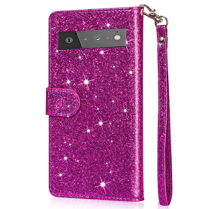 Glitter Sequins Magnetic Clasp Well-protected Anti-shock Zipper Pocket Wallet Flip Leather Phone Cover with Stand for Google Pixel 6